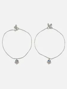 Anouk Pink Rhodium-Plated Stone Studded Anklets