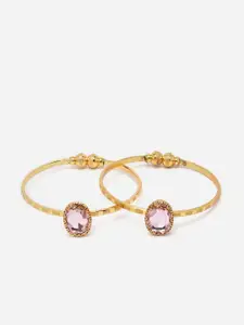 Anouk Pink Set Of 2 Gold-Plated Cubic Zirconia Studded Bangles