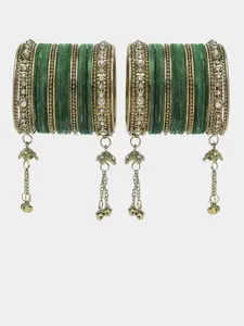 Anouk Green Brass Set Of 56 Stones-Studded Bangles