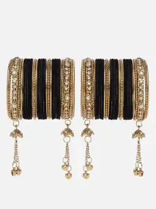 Anouk Set Of 56 Gold-Plated Cubic Zirconia-Studded Brass Tasselled Bangles