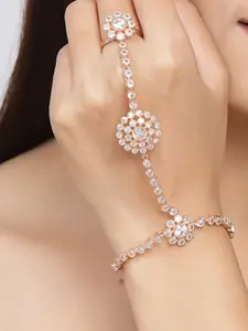 Anouk Women Brass American Diamond Handcrafted Rose Gold-Plated Ring Bracelet