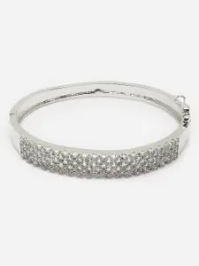 DressBerry Silver-Toned Rhodium-Plated American Diamond Studded Kada Bracelet
