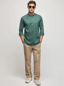 Red Flame Mandarin Collar Full Sleeve Pure Cotton Kurta