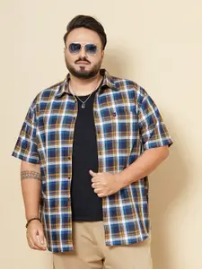 Hardsoda by The Indian Garage Co Plus Size Checked Spread Collar Short Sleeves Casual Shirt