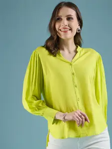 DressBerry Lime Green Classic Mandarin Collar Casual Shirt
