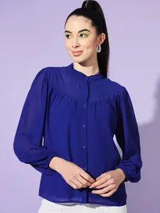 Slenor Women Mandarin Collar Georgette Shirt Style Top