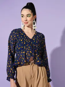 Slenor Women Printed V-Neck Georgette Top