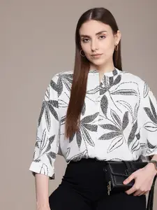 French Connection Floral Printed Mandarin Collar Casual Shirt