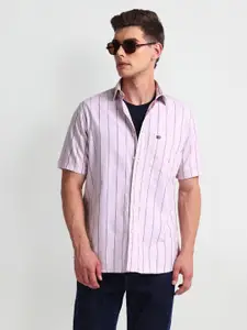 Arrow Sport Vertical Striped Spread Collar Cotton Twill Casual Shirt