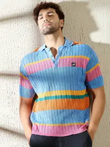 FUGAZEE Men Striped Colourblocked Polo Collar T-shirt