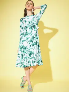 Slenor Abstract Print Tie-Ups Crepe A-Line Midi Dress