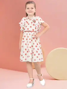 Hunny Bunny Girls Polka Dot Printed Tie-Up Neck Chiffon Fit & Flare Dress With Hat