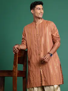 Sangria Men Striped Mandarin Collar Pure Cotton Kurta
