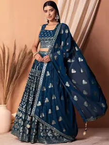 FABPIXEL Embroidered Sequinned Semi Stitched Lehenga & Unstitched Blouse With Dupatta