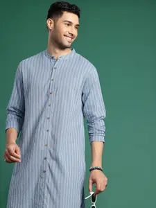 Sangria Men Striped Kantha Work Pure Cotton Kurta