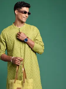 Sangria Men Geometric Embroidered Thread Work Pure Cotton Kurta