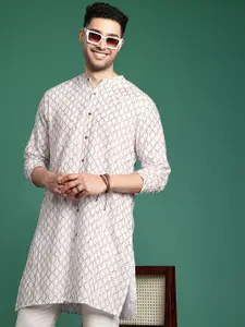 Sangria Men Geometric Embroidered Thread Work Pure Cotton Kurta
