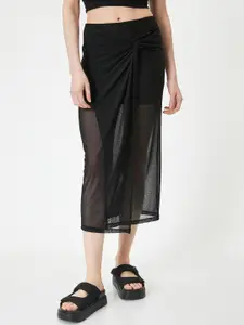 Koton Semi Sheer Straight Midi Skirt