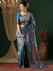 Anouk Ethnic Motifs Zari Silk Blend Banarasi Saree With Blouse Piece