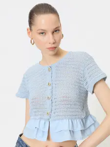 Koton Self Design Cotton Crop Cardigan Sweater