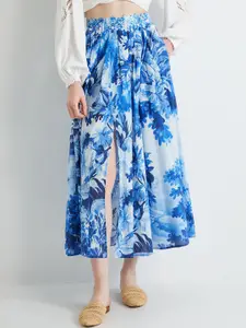 Koton Floral Printed Pure Cotton Midi Skirt