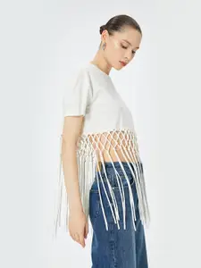 Koton Women Striped Round Neck Pockets T-shirt