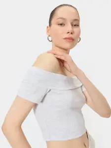 Koton Women Off-Shoulder Bardot Crop Top