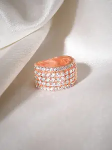 Rubans Rose Gold-Plated Cubic Zirconia-Studded Finger Ring