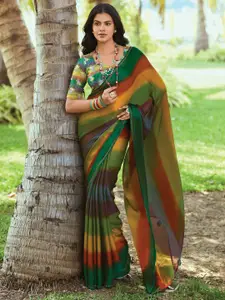 Saree mall Striped Beads and Stones Poly Chiffon Sarees