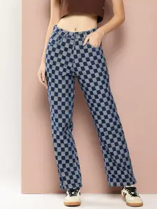 Harvard Women Straight-Fit Self-Checked Pure Cotton Jeans