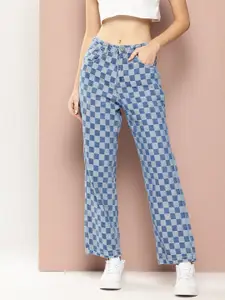 Harvard Women Straight-Fit Self-Checked Pure Cotton Jeans