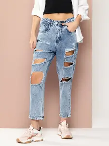 Harvard Women Boyfriend Fit Highly Distressed Pure Cotton Light Fade Jeans