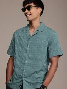 WROGN Seersucker Cuban Collar Casual Shirt