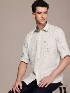 French Connection Slim Fit Textured Micro Ditsy Print Pure Cotton Casual Shirt