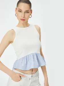 Koton Self Design Round Neck Peplum Crop Top