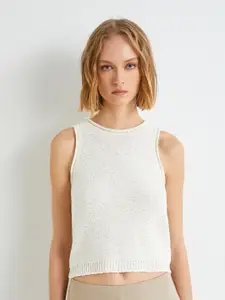 Koton Self Designed Round Neck Sleeveless Tank Top