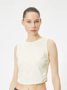 Koton SElf Design Round Neck Sleeveless Tank Crop Top