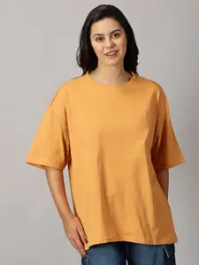 THE HOLLANDER Women Drop-Shoulder Sleeves Pure Cotton Oversized T-shirt