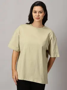 THE HOLLANDER Women Drop-Shoulder Sleeves Pure Cotton Oversized T-shirt