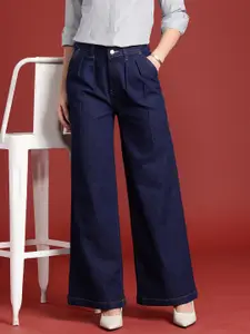 all about you Women Wide Leg High-Rise Pleated Stretchable Jeans