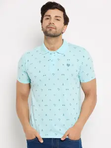 Duke Conversational Printed Polo Collar Short Sleeves Cotton Slim Fit T-shirt