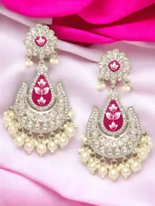 OOMPH Kundan Studded Floral Meenakari Drop Earrings