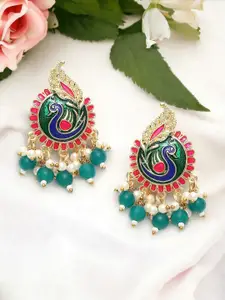 OOMPH Artificial Beads Beaded Peacock Shaped Drop Earrings