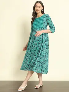 Mialo fashion Printed Maternity Feeding Fit and Flare Ethnic Midi Dress