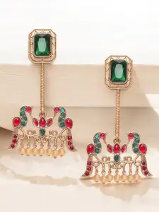 OOMPH Peacock Shaped Jadau Kundan Drop Earrings