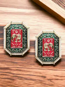 OOMPH Contemporary Kundan Meenakari Studs Earrings