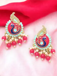 OOMPH Meenakari Beaded Peacock Shaped Drop Earrings