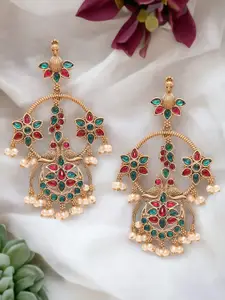 OOMPH Peacock Shaped Jadau Kundan Drop Earrings
