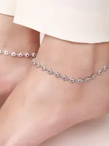Zavya Set of 2 925 Pure Silver Rhodium-Plated Stones Studded Anklets