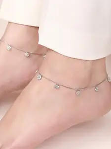 Zavya Rhodium-Plated 925 Pure Silver Stones Studded Anklets